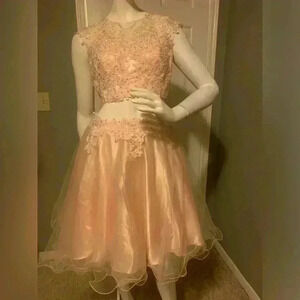 May Queen Couture Two Pieces Short Prom Dress With Precious Beads.